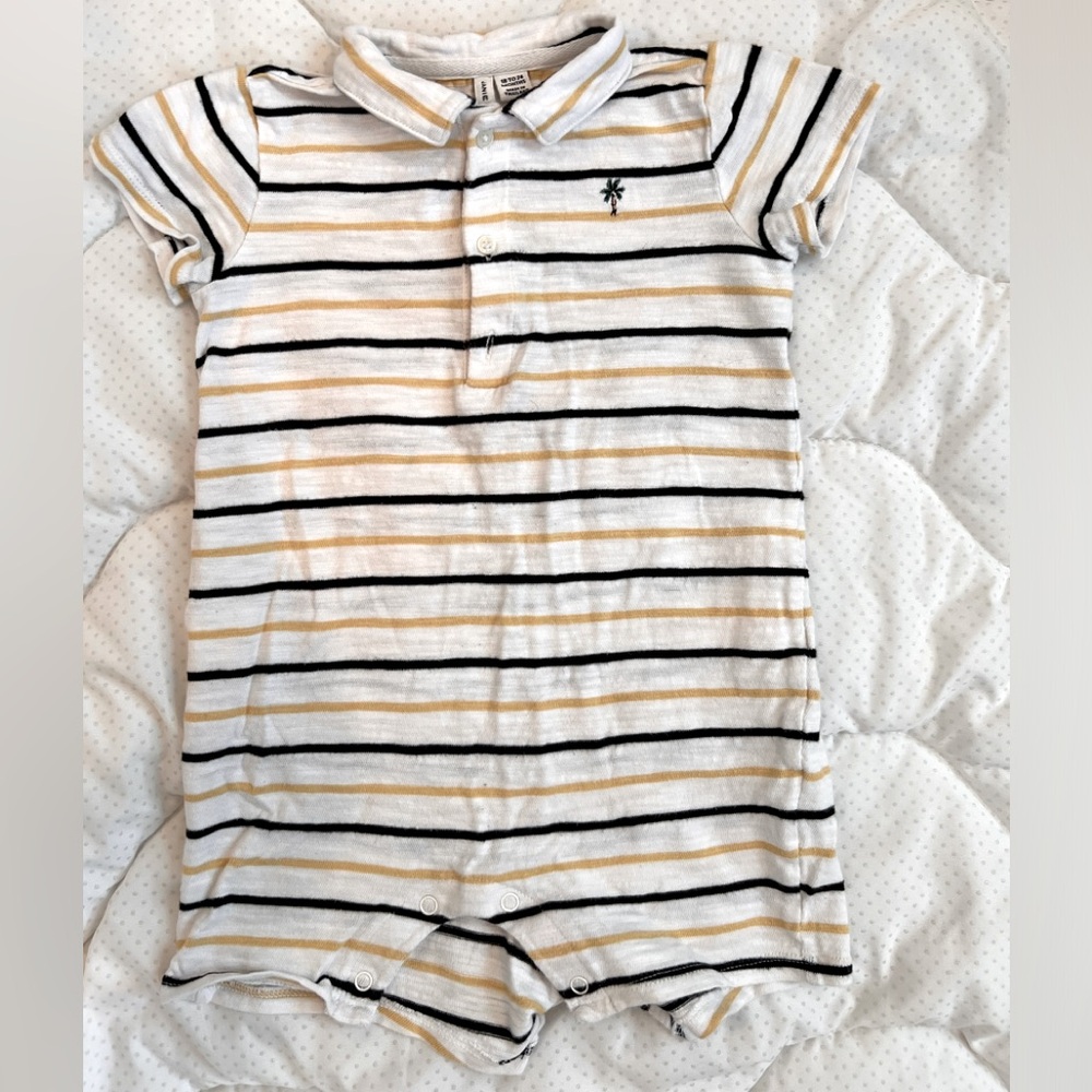 JANIE AND JACK Yellow/Black Stripe Palm Tree Romper Size 18 to 24 Months